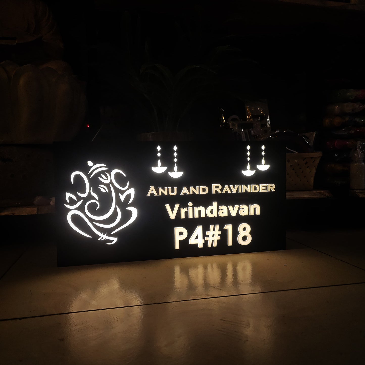 Ganesha with Diyas Illuminated Nameplate