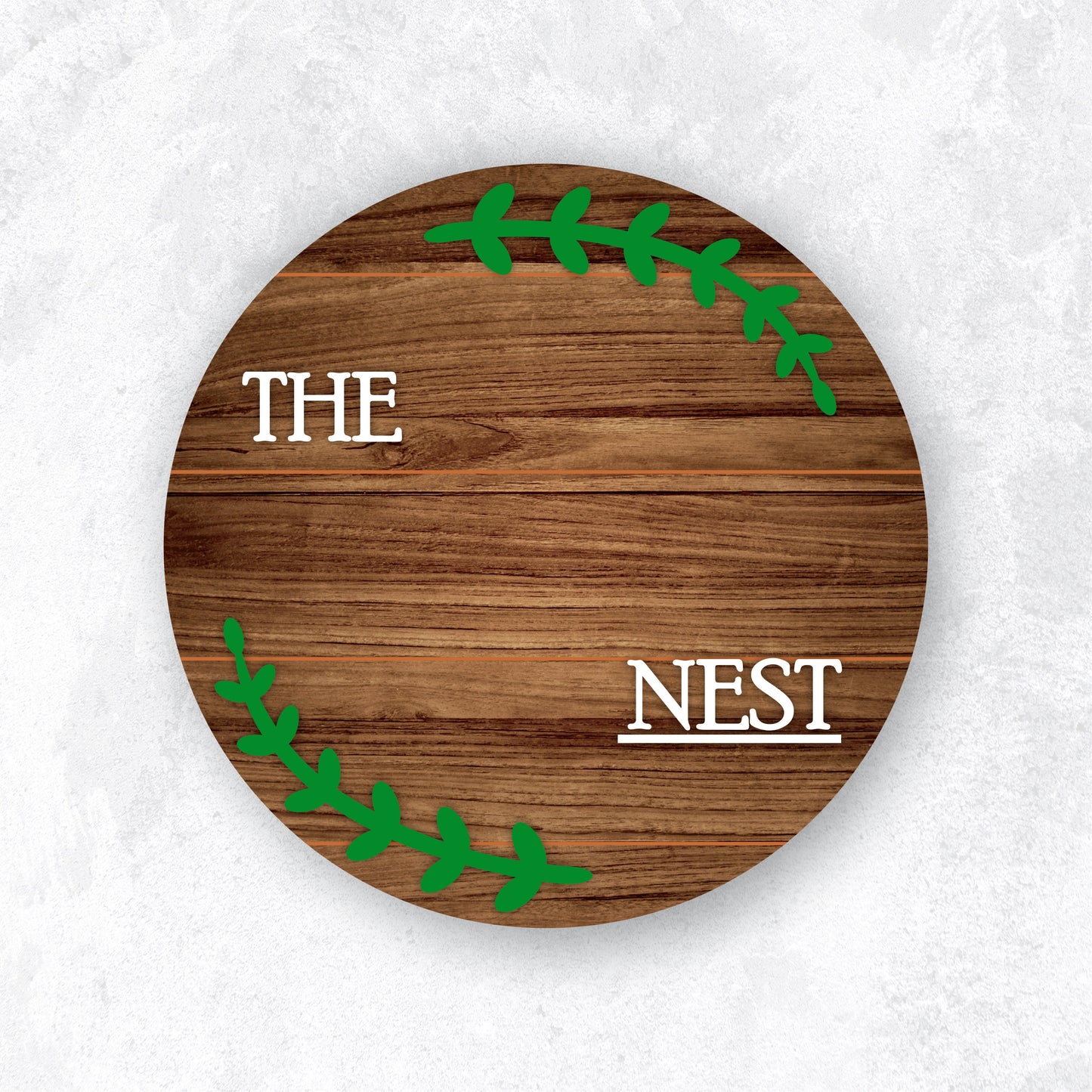 Leafy Round Wooden Nameplate