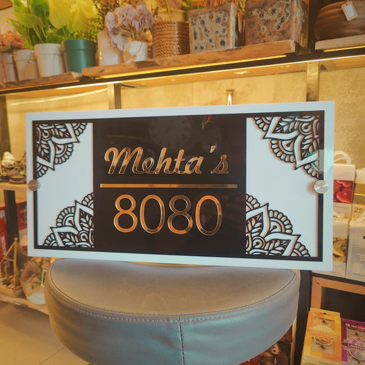 Black & White Mandala House Nameplate