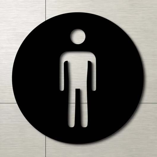 Round Glossy Black Restroom Sign