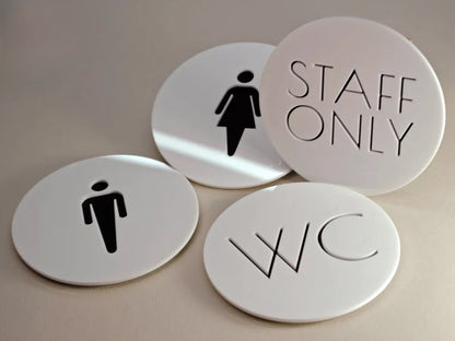 Round White Restroom Sign